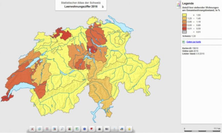 Die Kantone im Vergleich: Die Karte zeigt den Anteil der freien Wohnungen. (Bild: Screenshot Bundesamt für Statistik)